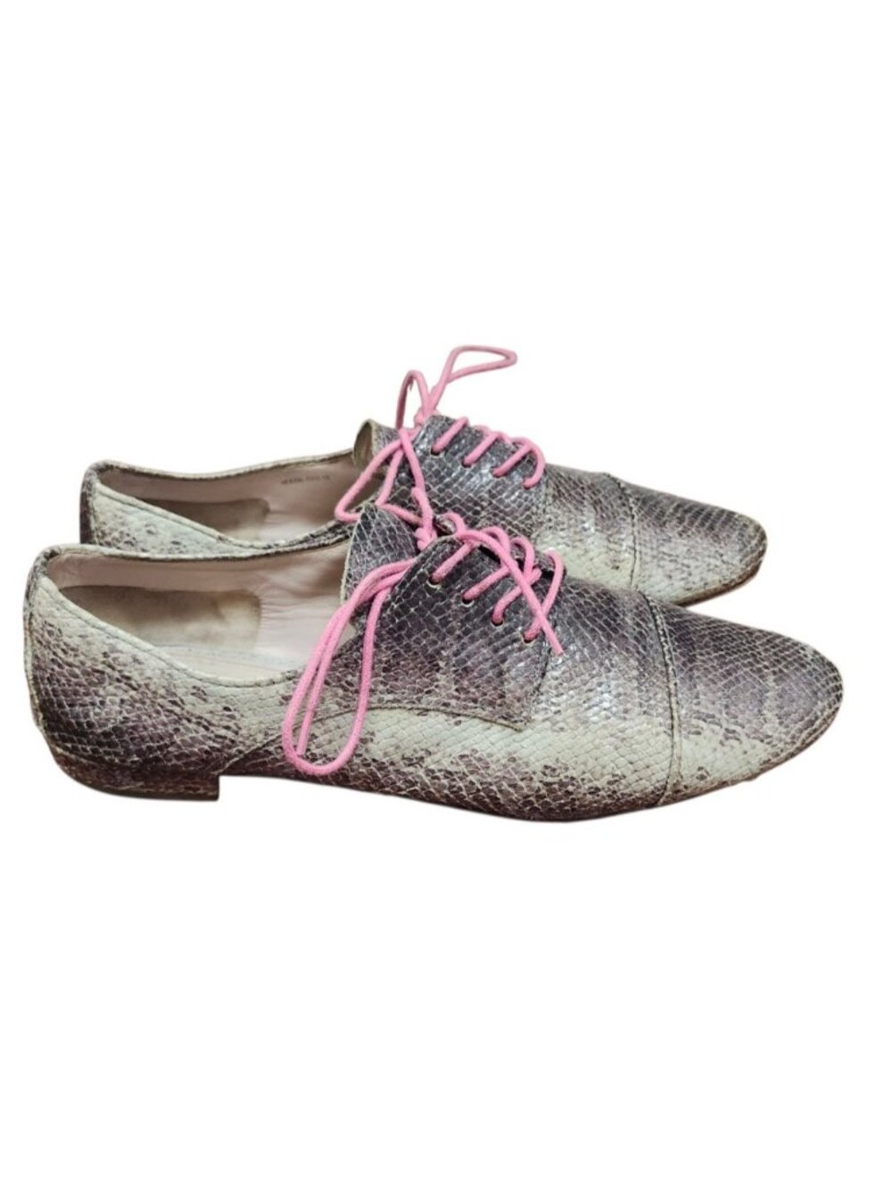 Miu Miu Reptile Print Lace-Up Oxford Shoes Pink Laces EU 38/US 7.5 - Picture 4 of 14